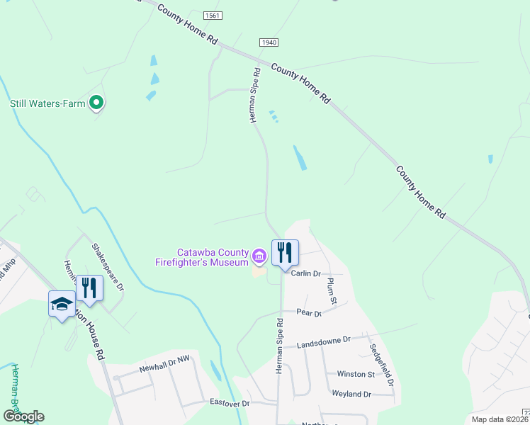 map of restaurants, bars, coffee shops, grocery stores, and more near 1400 Barlow Street in Conover
