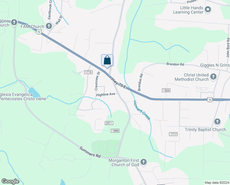 map of restaurants, bars, coffee shops, grocery stores, and more near 2365 Burke Memorial Park Road in Valdese