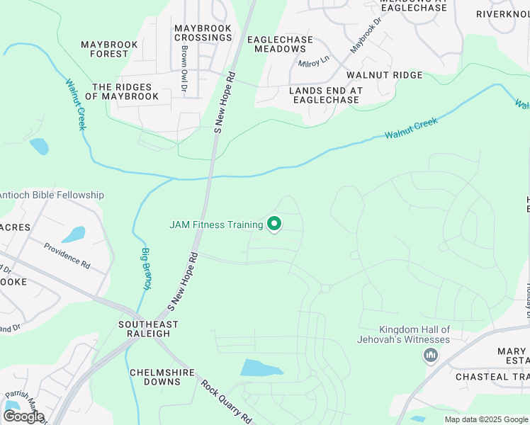 map of restaurants, bars, coffee shops, grocery stores, and more near 2055 South New Hope Road in Raleigh
