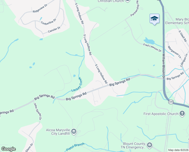 map of restaurants, bars, coffee shops, grocery stores, and more near 2706 Big Springs Road in Friendsville