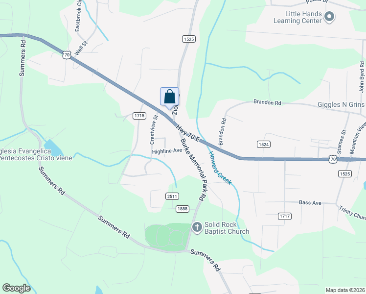 map of restaurants, bars, coffee shops, grocery stores, and more near 2365 Burke Memorial Park Road in Valdese