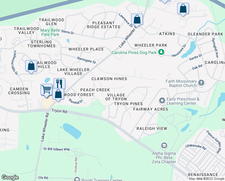 map of restaurants, bars, coffee shops, grocery stores, and more near 2209 Valley Haven Drive in Raleigh