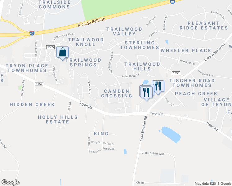 map of restaurants, bars, coffee shops, grocery stores, and more near in Raleigh
