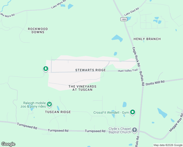 map of restaurants, bars, coffee shops, grocery stores, and more near 7272 Hunt Valley Trail in Wendell