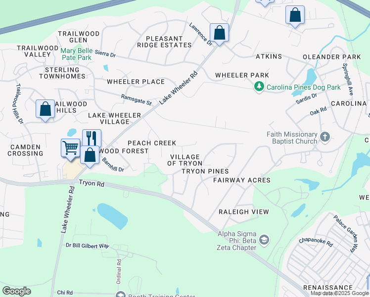 map of restaurants, bars, coffee shops, grocery stores, and more near 2209 Valley Haven Drive in Raleigh