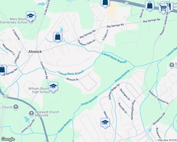 map of restaurants, bars, coffee shops, grocery stores, and more near 384 Alnwick Drive in Friendsville