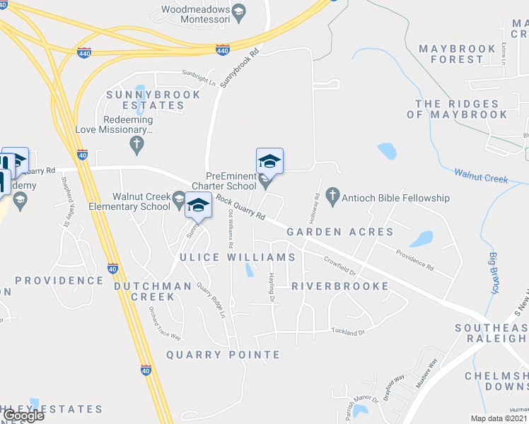 map of restaurants, bars, coffee shops, grocery stores, and more near 3901 Rock Quarry Road in Raleigh