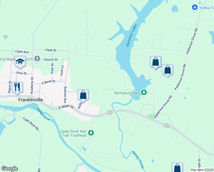 map of restaurants, bars, coffee shops, grocery stores, and more near 225 Wallace Street in Franklinville