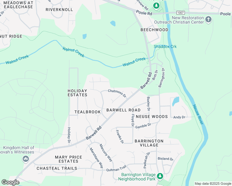 map of restaurants, bars, coffee shops, grocery stores, and more near 5824 Chatmoss Drive in Raleigh