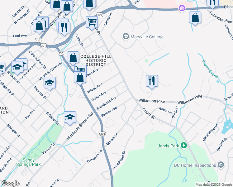 map of restaurants, bars, coffee shops, grocery stores, and more near 1119 South Clark Street in Maryville