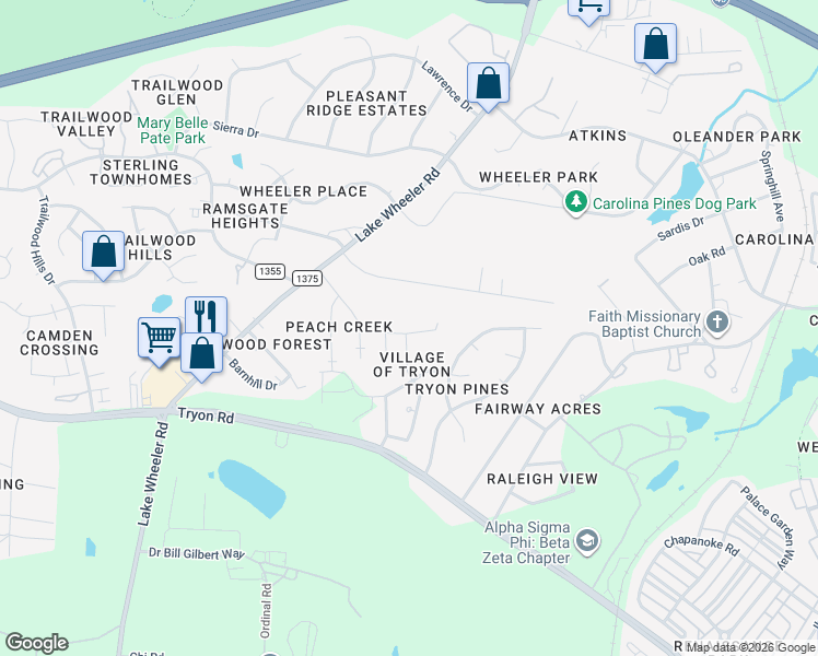 map of restaurants, bars, coffee shops, grocery stores, and more near 2209 Valley Haven Drive in Raleigh