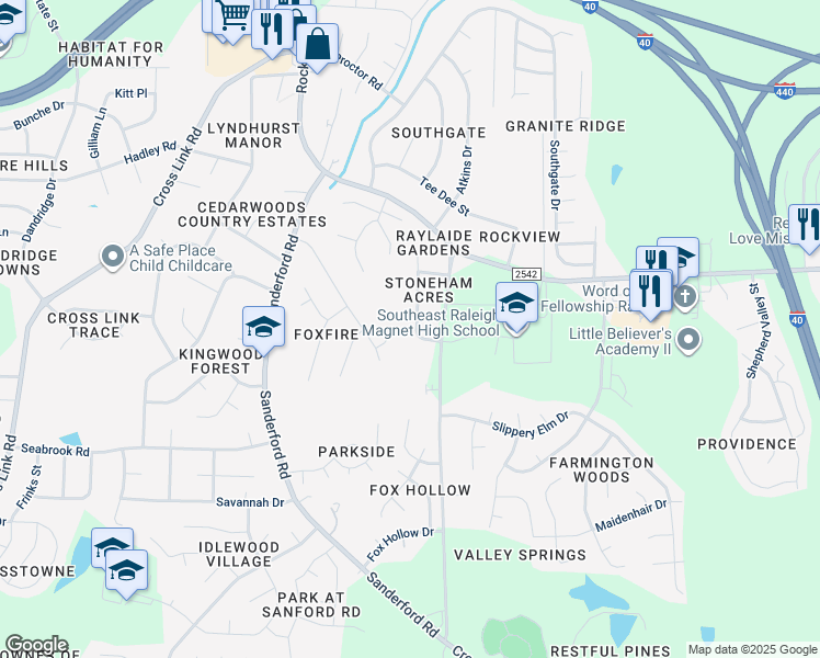 map of restaurants, bars, coffee shops, grocery stores, and more near 2344 Quartz Court in Raleigh