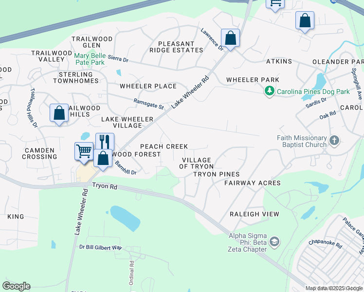 map of restaurants, bars, coffee shops, grocery stores, and more near 2202 Plum Frost Drive in Raleigh