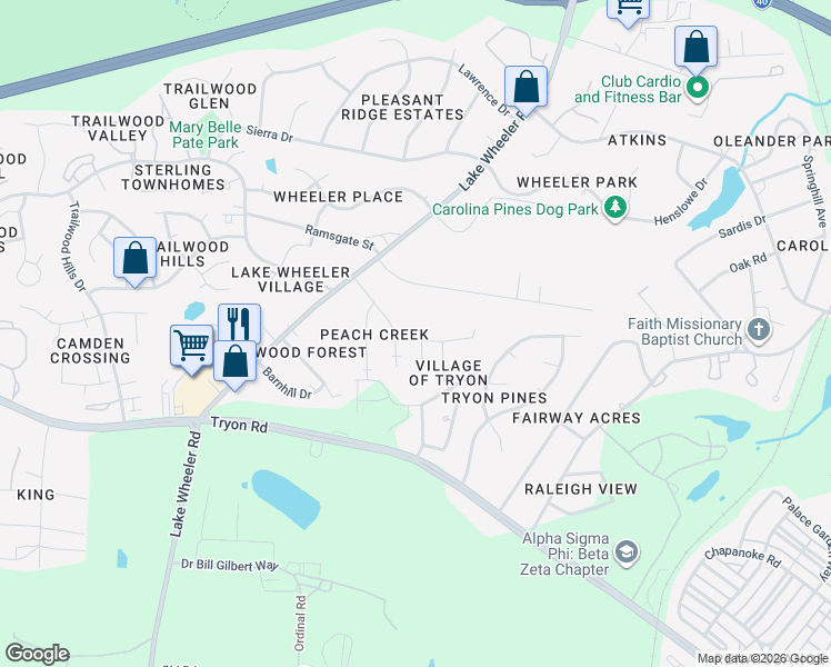 map of restaurants, bars, coffee shops, grocery stores, and more near 2242 Plum Frost Drive in Raleigh