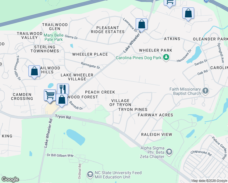 map of restaurants, bars, coffee shops, grocery stores, and more near 2242 Plum Frost Drive in Raleigh