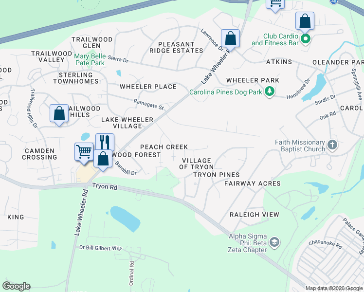 map of restaurants, bars, coffee shops, grocery stores, and more near 2242 Plum Frost Drive in Raleigh
