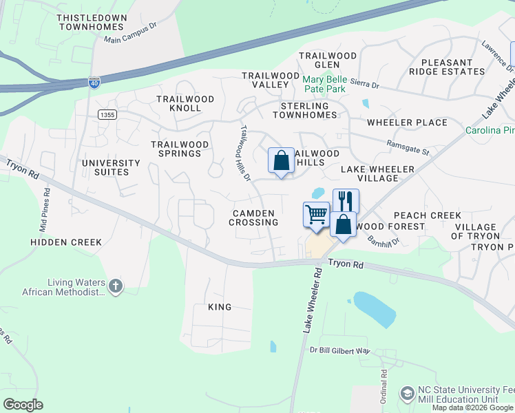 map of restaurants, bars, coffee shops, grocery stores, and more near in Raleigh