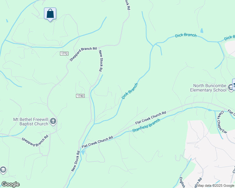 map of restaurants, bars, coffee shops, grocery stores, and more near 70 Ridge Creek Drive in Weaverville
