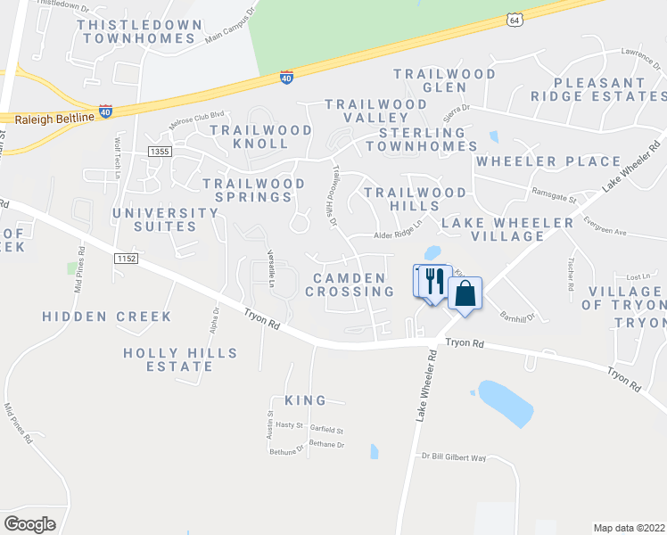 map of restaurants, bars, coffee shops, grocery stores, and more near 2405 Newby Court in Raleigh