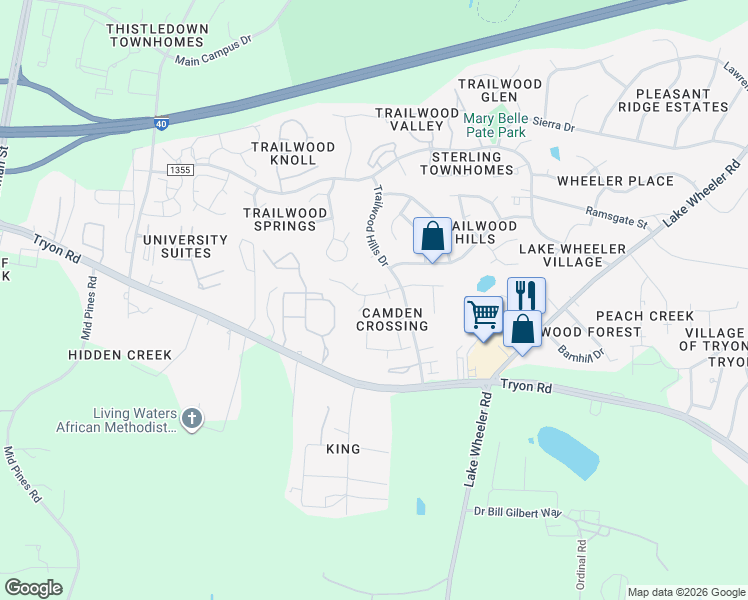 map of restaurants, bars, coffee shops, grocery stores, and more near 2405 Newby Court in Raleigh