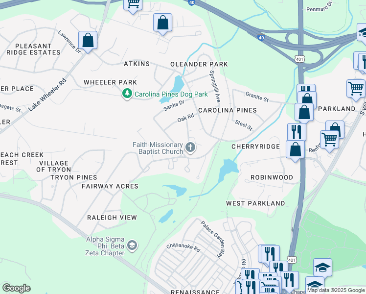 map of restaurants, bars, coffee shops, grocery stores, and more near 1024 Suffolk Boulevard in Raleigh