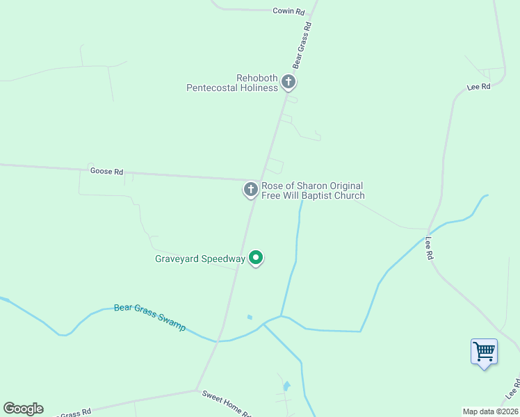map of restaurants, bars, coffee shops, grocery stores, and more near 8000 Bear Grass Road in Robersonville