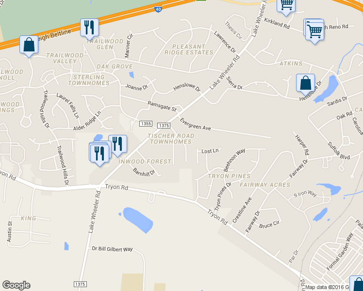 map of restaurants, bars, coffee shops, grocery stores, and more near 1917 Peach Creek Court in Raleigh