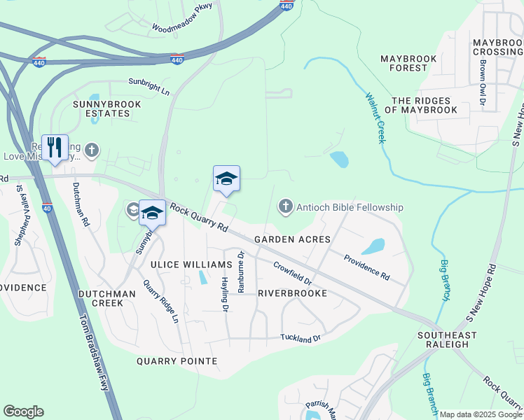map of restaurants, bars, coffee shops, grocery stores, and more near 2706 Holloway Road in Raleigh