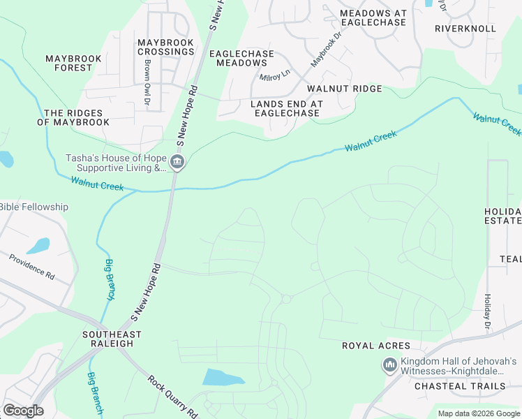 map of restaurants, bars, coffee shops, grocery stores, and more near 2055 South New Hope Road in Raleigh