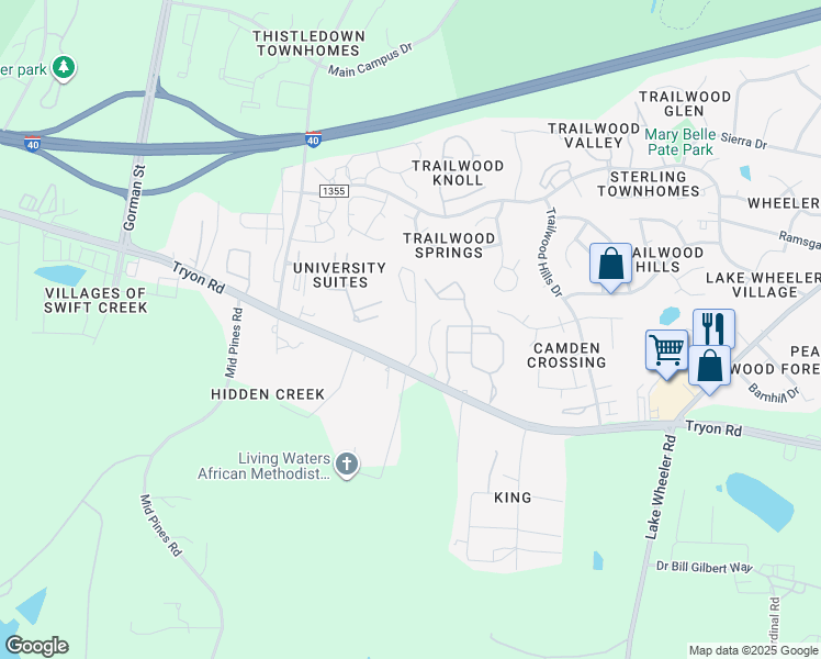 map of restaurants, bars, coffee shops, grocery stores, and more near 2450 Centennial Ridge Way in Raleigh
