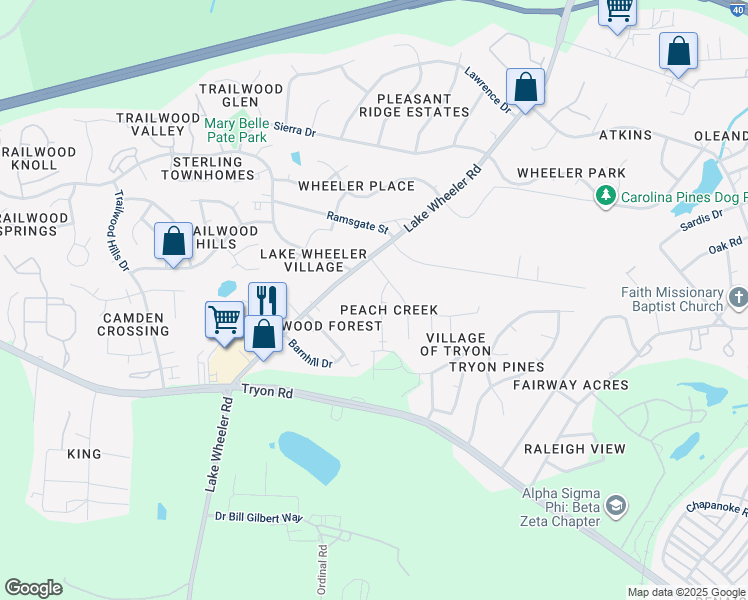 map of restaurants, bars, coffee shops, grocery stores, and more near 1926 Tischer Road in Raleigh