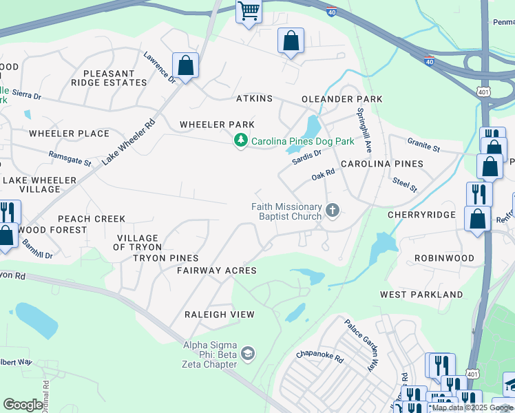 map of restaurants, bars, coffee shops, grocery stores, and more near 1113 Harper Road in Raleigh