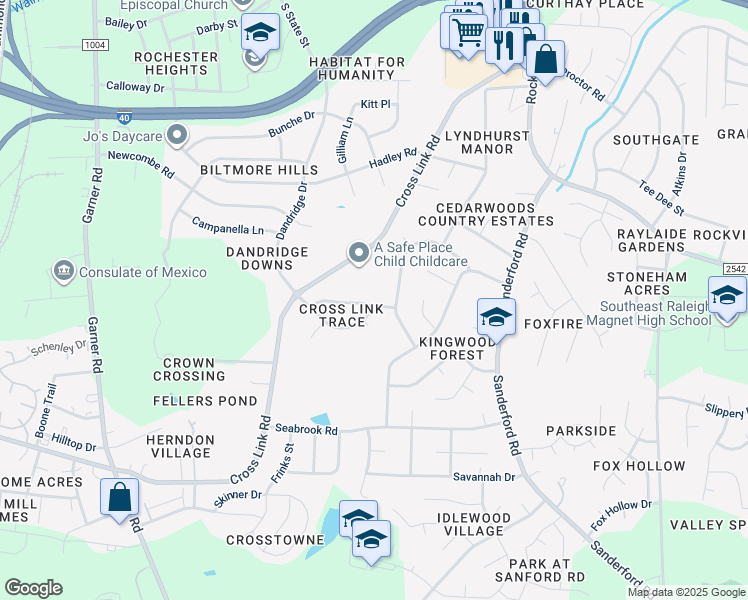 map of restaurants, bars, coffee shops, grocery stores, and more near 1201 Aaron Drive in Raleigh