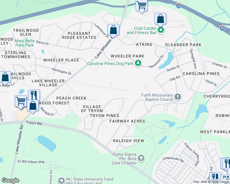 map of restaurants, bars, coffee shops, grocery stores, and more near 1705 Evergreen Avenue in Raleigh