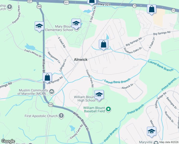 map of restaurants, bars, coffee shops, grocery stores, and more near 125 County Farm Road in Friendsville