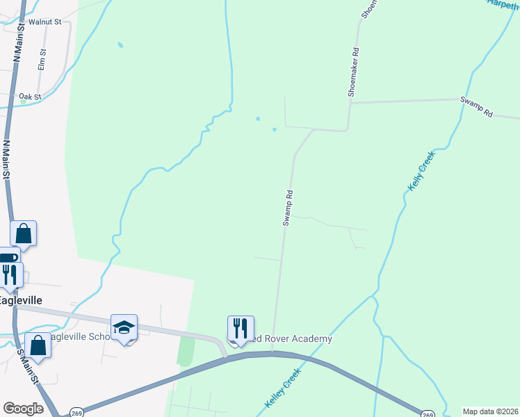 map of restaurants, bars, coffee shops, grocery stores, and more near 579 Swamp Road in Eagleville