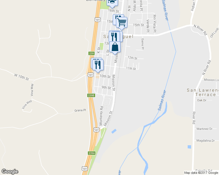 map of restaurants, bars, coffee shops, grocery stores, and more near 365 9th Street in San Miguel