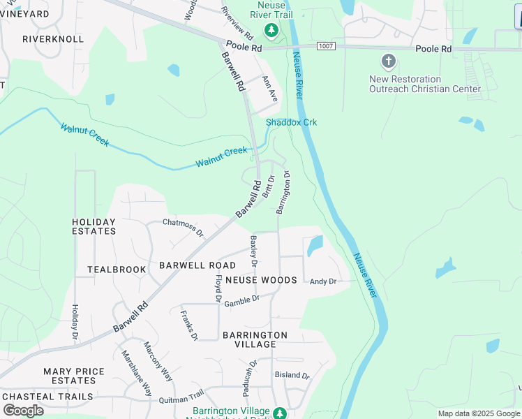 map of restaurants, bars, coffee shops, grocery stores, and more near 2419 Britt Drive in Raleigh