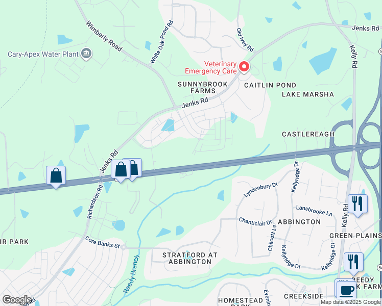 map of restaurants, bars, coffee shops, grocery stores, and more near 952 Baldwin Ridge Road in Apex