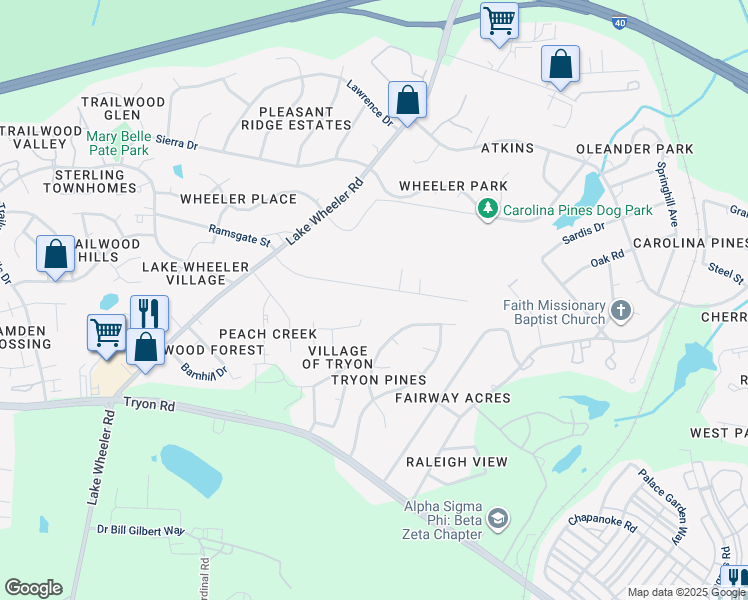 map of restaurants, bars, coffee shops, grocery stores, and more near 1803 Evergreen Avenue in Raleigh