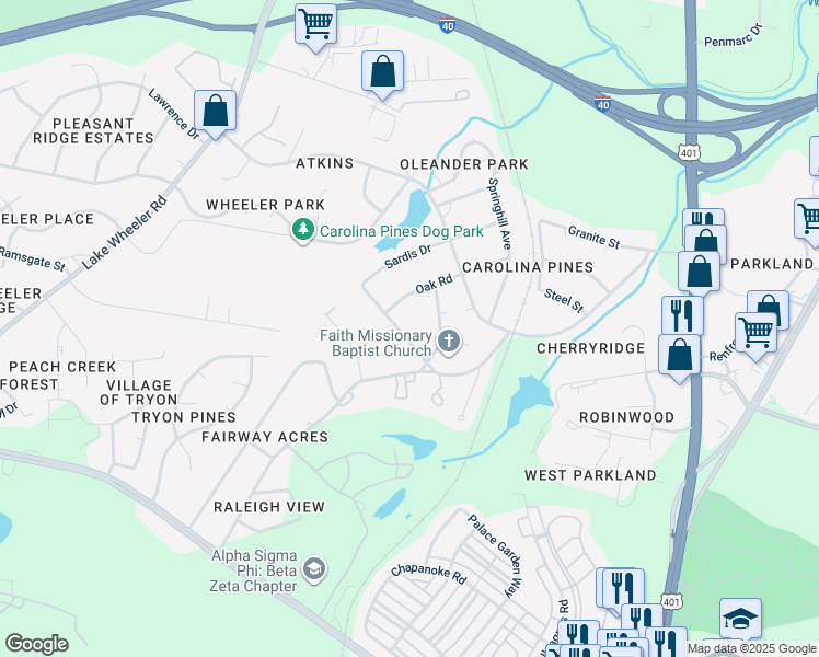 map of restaurants, bars, coffee shops, grocery stores, and more near 1024 Suffolk Boulevard in Raleigh