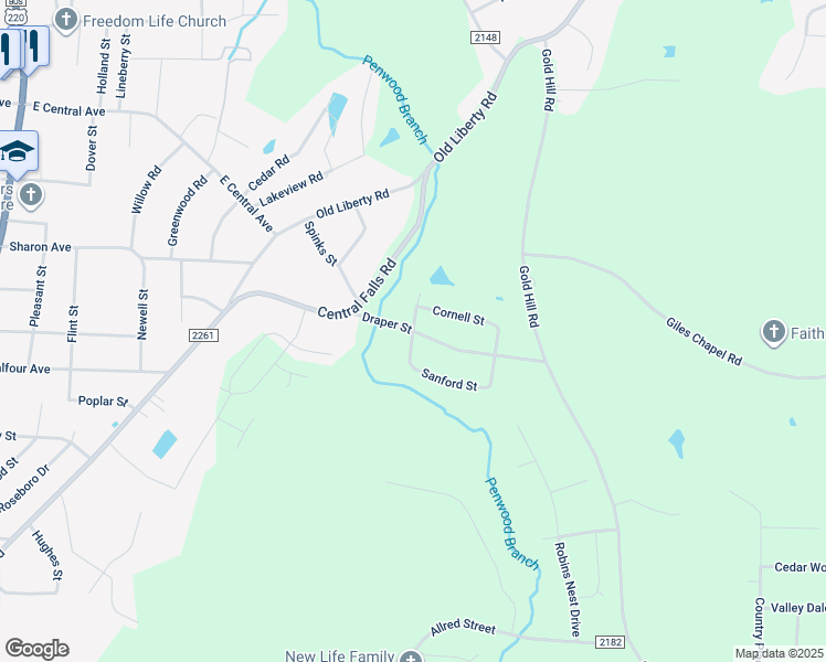 map of restaurants, bars, coffee shops, grocery stores, and more near 1817 Rayburn Street in Asheboro