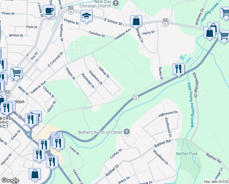 map of restaurants, bars, coffee shops, grocery stores, and more near 106 Brown Ave in Morganton