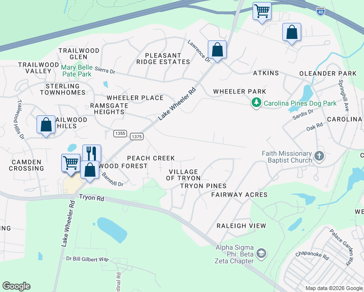 map of restaurants, bars, coffee shops, grocery stores, and more near 1901 Evergreen Avenue in Raleigh