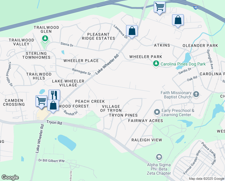 map of restaurants, bars, coffee shops, grocery stores, and more near 1901 Evergreen Avenue in Raleigh