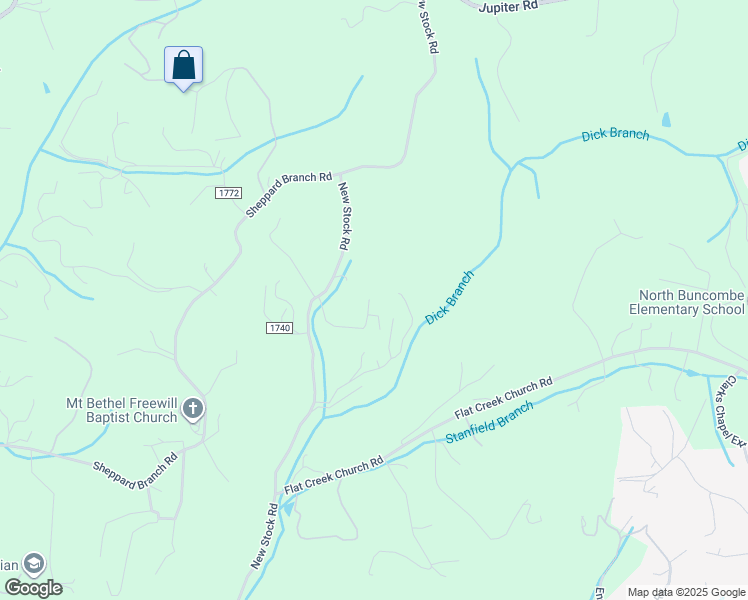 map of restaurants, bars, coffee shops, grocery stores, and more near 48 East Ponder Way in Weaverville