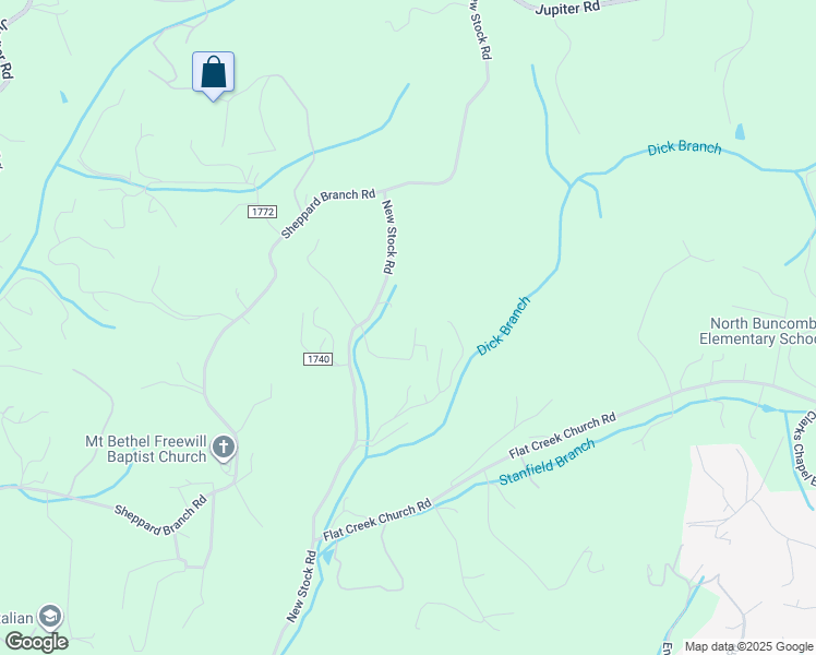 map of restaurants, bars, coffee shops, grocery stores, and more near 48 East Ponder Way in Weaverville
