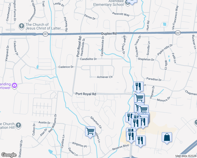 map of restaurants, bars, coffee shops, grocery stores, and more near 1087 Achiever Circle in Spring Hill
