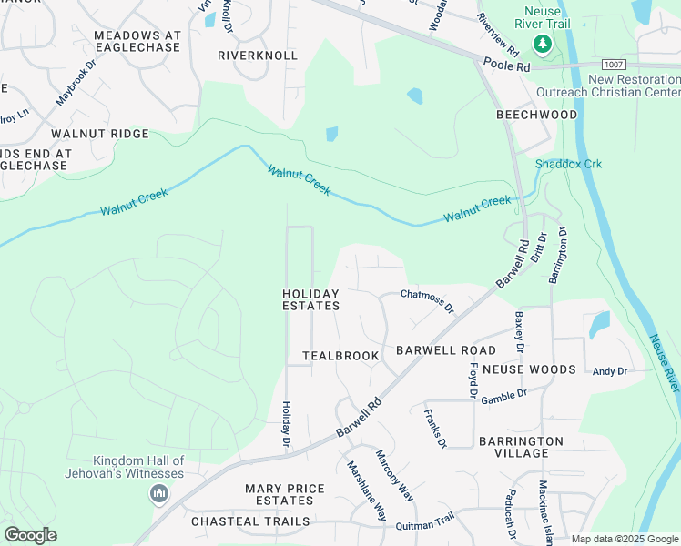 map of restaurants, bars, coffee shops, grocery stores, and more near 5500 Brandycrest Drive in Raleigh