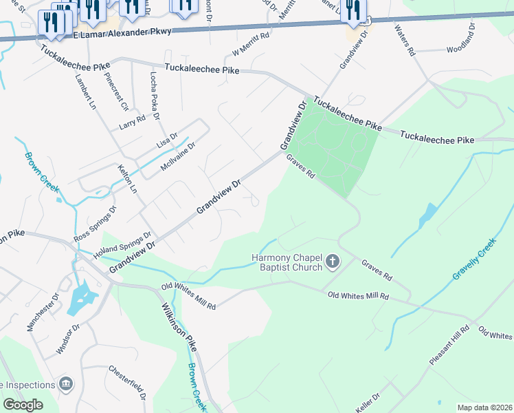 map of restaurants, bars, coffee shops, grocery stores, and more near 628 Grandview Drive in Maryville